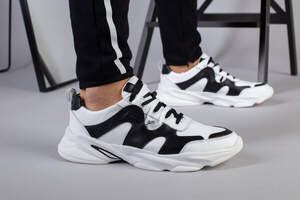 Мужские кожаные кроссовки, белый с черным