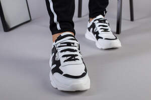 Мужские кожаные кроссовки, белый с черным