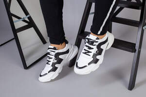 Мужские кожаные кроссовки, белый с черным