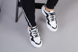 Мужские кожаные кроссовки, белый с черным