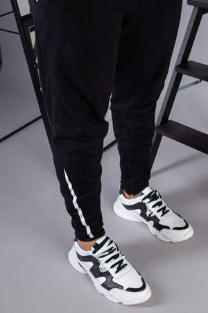 Мужские кожаные кроссовки, белый с черным