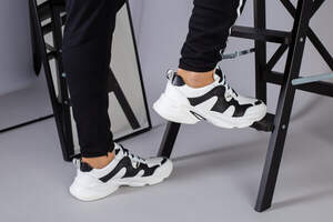 Мужские кожаные кроссовки, белый с черным