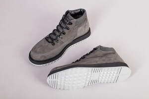 Мужские серые зимние ботинки из нубука, на шнуровке, 40 Мужские серые зимние ботинки из нубука, на шнуровке, 40