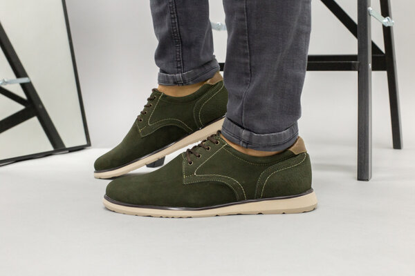 Мужские туфли из нубука цвета хаки, на шнурках Мужские туфли из нубука цвета хаки, на шнурках