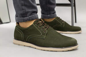 Мужские туфли из нубука цвета хаки, на шнурках Мужские туфли из нубука цвета хаки, на шнурках