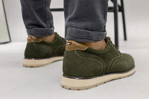 Мужские туфли из нубука цвета хаки, на шнурках Мужские туфли из нубука цвета хаки, на шнурках