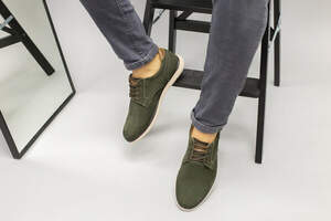 Мужские туфли из нубука цвета хаки, на шнурках Мужские туфли из нубука цвета хаки, на шнурках