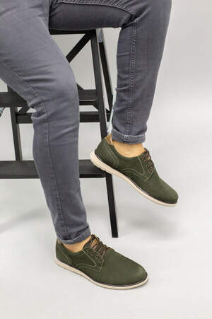 Мужские туфли из нубука цвета хаки, на шнурках Мужские туфли из нубука цвета хаки, на шнурках