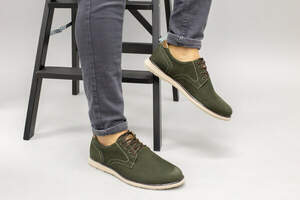 Мужские туфли из нубука цвета хаки, на шнурках Мужские туфли из нубука цвета хаки, на шнурках