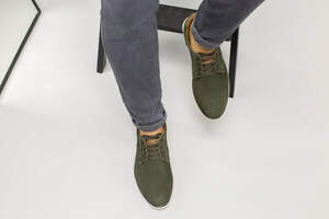 Мужские туфли из нубука цвета хаки, на шнурках Мужские туфли из нубука цвета хаки, на шнурках