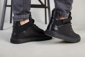 Мужские черные кожаные кроссовки на байке Мужские черные кожаные кроссовки на байке