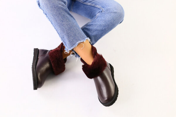 Угги детские кожаные темно-бордовые Угги детские кожаные темно-бордовые