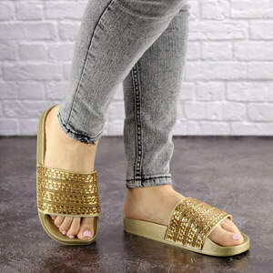 Шлепки женские с камнями Fashion Bruno 1032-2 37 размер 23,5 см Золотистый